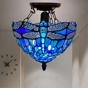 Tiffany Style Ceiling Lamp Handcrafted 10 Inch Stained Glass shade Multicoloured - Picture 1 of 17