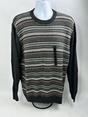 Tricots St. Raphael Sweater Mens XL Charcoal Striped Acrylic Blend Soft NWT - Image 1 of 4