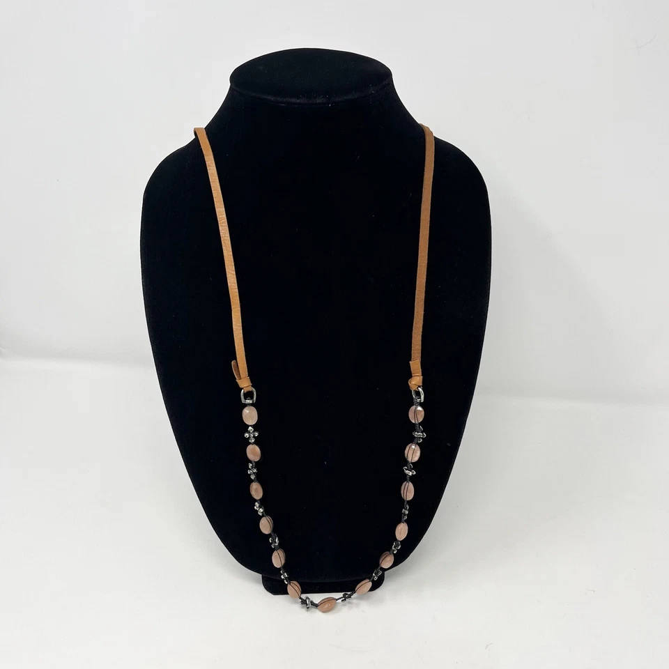 LOVE HEALS Leather Quartz Cross Bead Necklace Brown Long Knotted Layer Foto 1 de 4