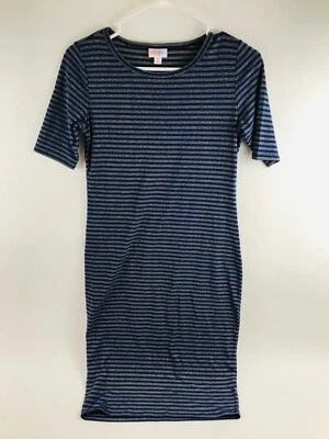 LulaRoe Julia Dress Size XS Navy Blue Striped Glittered Short Sleeve Slim Fit - Image 1 of 4