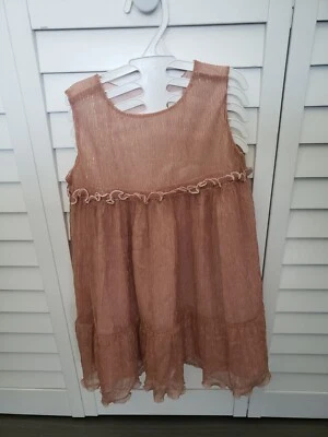 Vestido Gymboree Hello Otoño Niña Pequeña 3t Nuevo con Etiquetas Rosa Polvorienta Plisado Metálico Dorado Foto 1 de 4