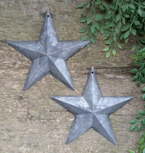 Set of 2 - 5.5" GALVANIZED BARN STAR Aged Antique Style Metal Tin Primitive - Picture 1 of 1