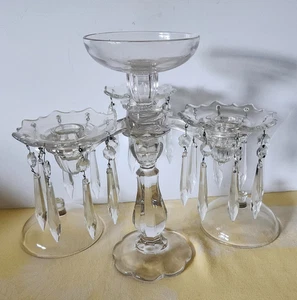 Vintage Kristall 3 Arm Herzstück mit 3 Bobeches, 24 Primins & 3 Tassen/Schalen - Bild 1 von 14