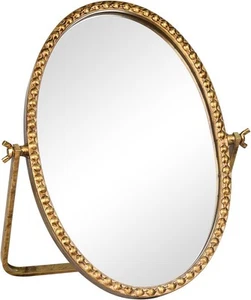 Vintage Desk Makeup Mirror, Antique 11.8"L x 7.8"W, Gold-oval Beaded - Picture 1 of 7