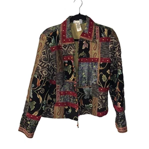 Giacca arazzo boho donna vintage Coldwater Creek taglia S ricamata perline - Foto 1 di 9