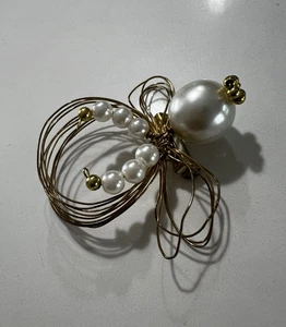 Vintage Draht und Kunstperlen Engel Brosche - Bild 1 von 5