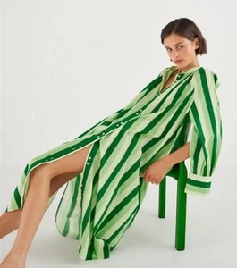OROTON Dress Sz AU 14 /US 10 Oversized Shirt Green Multi Stripe Kaftan Cover Up - Picture 1 of 20