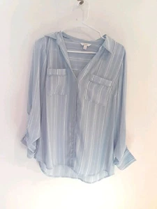 Blusa Candies Talla M Azul Y Blanco Pin Rayas Ligera Abotonada Manga Larga - Imagen 1 de 4