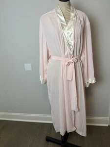 Vintage Natori II Morgenmantel groß babyrosa Chiffon elfenbein Satin Spitzenborte - Bild 1 von 15
