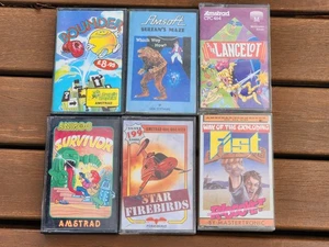 6 Amstrad CPC Tape Games Survivor Sultans Maze Sir Lancelot FIST Star Firebirds - Zdjęcie 1 z 1