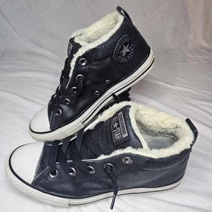 Converse All Star Mid Top Leder Kunstfell schwarz Schuhe 640547C Junior Größe 4 - Bild 1 von 10