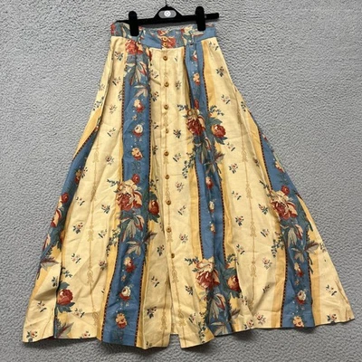 Vtg Ralph Lauren Country Skirt Women 8 Yellow Floral Tea Rose Linen A Line Retro - Image 1 of 4