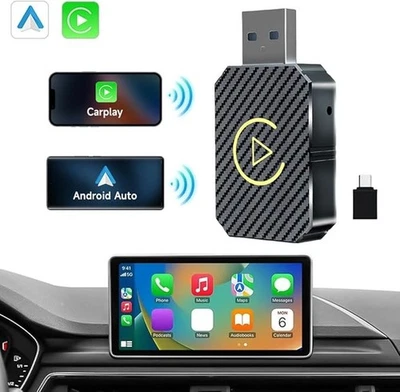 ADATTATORE USB PER AUTO UNIVERSALE 2 IN 1 PER CARPLAY WIRELESS E ANDROID AUTO - Immagine 1 di 4