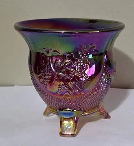 Fenton Carnival Glass Rose Bowl Fine Cut & Grapes Amberina Footed Flare Rim Glow - Picture 1 of 7