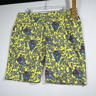 Hreski Golf Shorts Mens 38 Paisley Yellow Blue Red Flat Front Pockets Stretch - Изображение 1 из 4