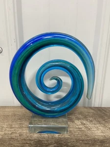 8" Murano Kunst Glas Spirale Abstrakte Skulptur Italien ~ Grün Blau - Original Aufkleber - Bild 1 von 9