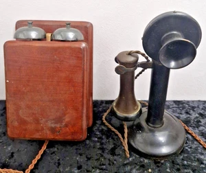 Antiguo Candelabro Latón Nº 15 Teléfono Sin Dial y Campana Caja - Imagen 1 de 9