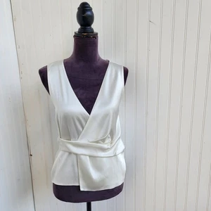 Zara Women's Ivory Cream Sleeveless Satin Blouse Top V-neck Wrap Stretch Sz S - Picture 1 of 11