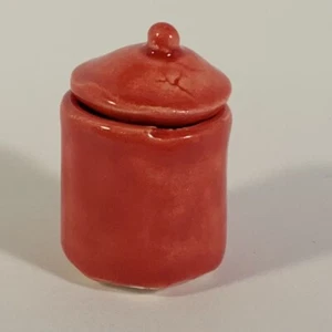 1:12 Scale Dollhouse Miniature Med Stoneware Scarlet Red Canister 5/8” Diameter - Picture 1 of 4