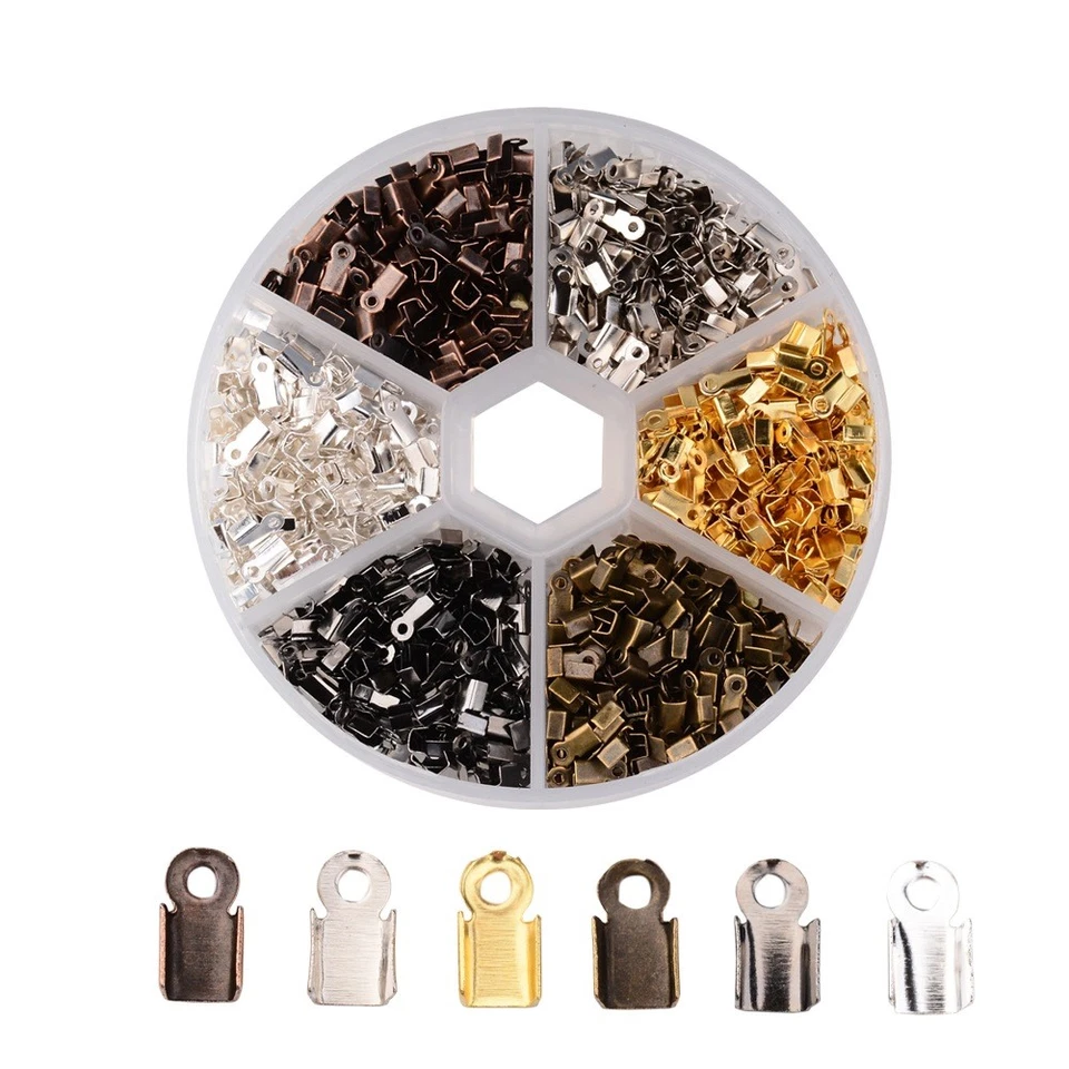 1380 шт/коробка железа сложить над шнур концы 6-цветный мини конец наконечники обжимные фурнитура 6 x 3 мм - Изображение 1 из 4