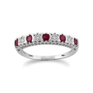 Classic Round Ruby & Diamond Half Eternity Ring in 9ct White Gold - Picture 1 of 4