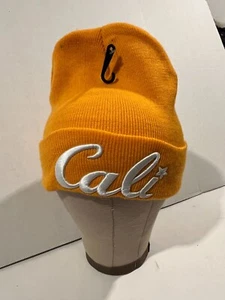 "CALI" Orange Yellow Adult Beanie Stretch Fit, Clean Like New - Picture 1 of 4