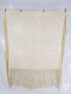 VintageChinese Embroidered Silk Floral Piano Shawl 126x123cm - Image 1 of 4