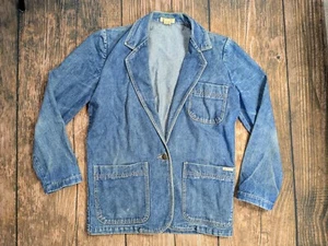 Vintage Bill Blass Denim Chore Coat Corduroy Collar Women Size 6 Button - Picture 1 of 14
