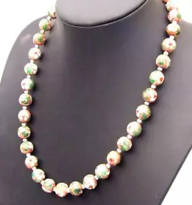 Collana Lunga 20" Gioielli Cina Rotonda 12mm Rosa Cloisonne Donna - Foto 1 di 15