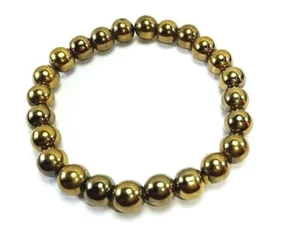 Pyrit Glatt Rund Edelstein Perlen Elastisch Kordel Armband 8mm Größe  - Bild 1 von 4