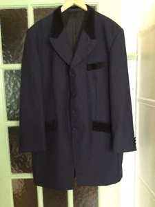 Chaqueta con cortina de peluche niño, rayas alfiler marino, 1/2 cuello y adornos de terciopelo negro.48" - Imagen 1 de 14