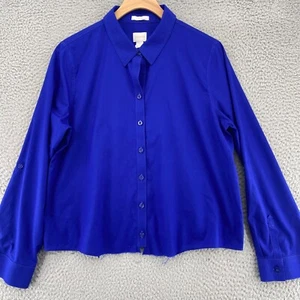 Chicos Shirt Womens 1 US Medium Blue No Iron Button Roll Tab Long Sleeve Collar* - Foto 1 di 12