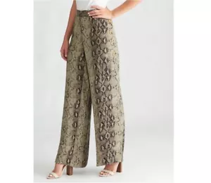$60 NWT ROCKMANS Phoenix Khaki Snake PANTS 10 BETTER FIT 12 wide leg BUTTON SIDE - Picture 1 of 7