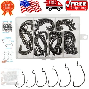 Portable 110-Piece Bass Worm Hooks in 6 Sizes - Perfect for Freshwater Fishing - Picture 1 of 9