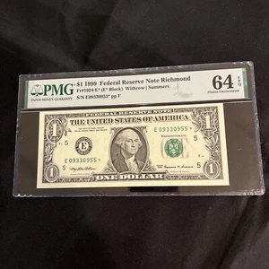 STAR NOTE PMG Grade 64 EPQ 1 1999 FR#1924-E* E* Block FRN Error Replacement - Picture 1 of 5