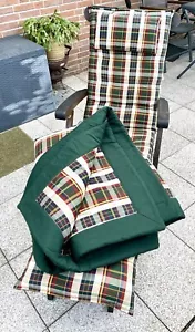 Deck Chair Stuhl Garten Liege Teak Holz + 3 tlg. Auflage + neue Plaid Decke - Bild 1 von 24