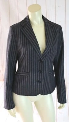 Blazer CAbi 4 preto branco poli rayon mistura botão frente listrado bolsos chique - Imagem 1 de 4