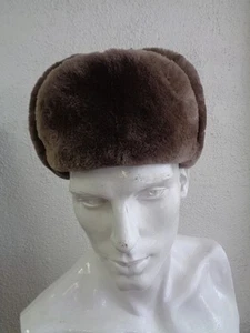 BRAND NEW BROWN SHEARED BEAVER FUR & LEATHER HAT CAP MEN MAN SIZE ALL - Picture 1 of 1