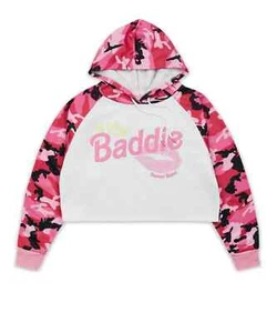Reason Cropped Hoodie Women’s Large Pink White Baddie Camo - Picture 1 of 5