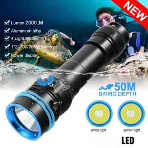 2000LM Diving Flashlight 50M Underwater IPX8 Dive Spearfishing Lamp Scuba Torch - Picture 1 of 17