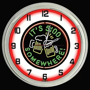 It's 5 O' Clock Somewhere Beer Sign Red Neon Clock 16" - Picture 1 of 2
