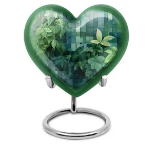 Leaf Heart Keepsake Urn Mini Memorial Small Cremation Human Ashes Funeral 3 Inch - Picture 1 of 7