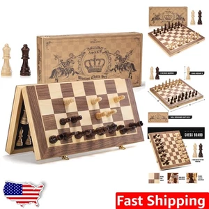 Upgraded 15" Staunton Wooden Chess Set with Strong Magnets & Storage Slots - Picture 1 of 14