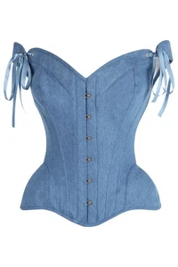 Blau Denim Stahl Korsett mit Trägern Überbrust Cowgirl Southwestern Club - Bild 1 von 4