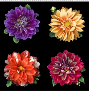 Dahlia Flowers 44" digital panel by Clothworks, Tinas Garden, Y3674-55, cotton - Picture 1 of 1