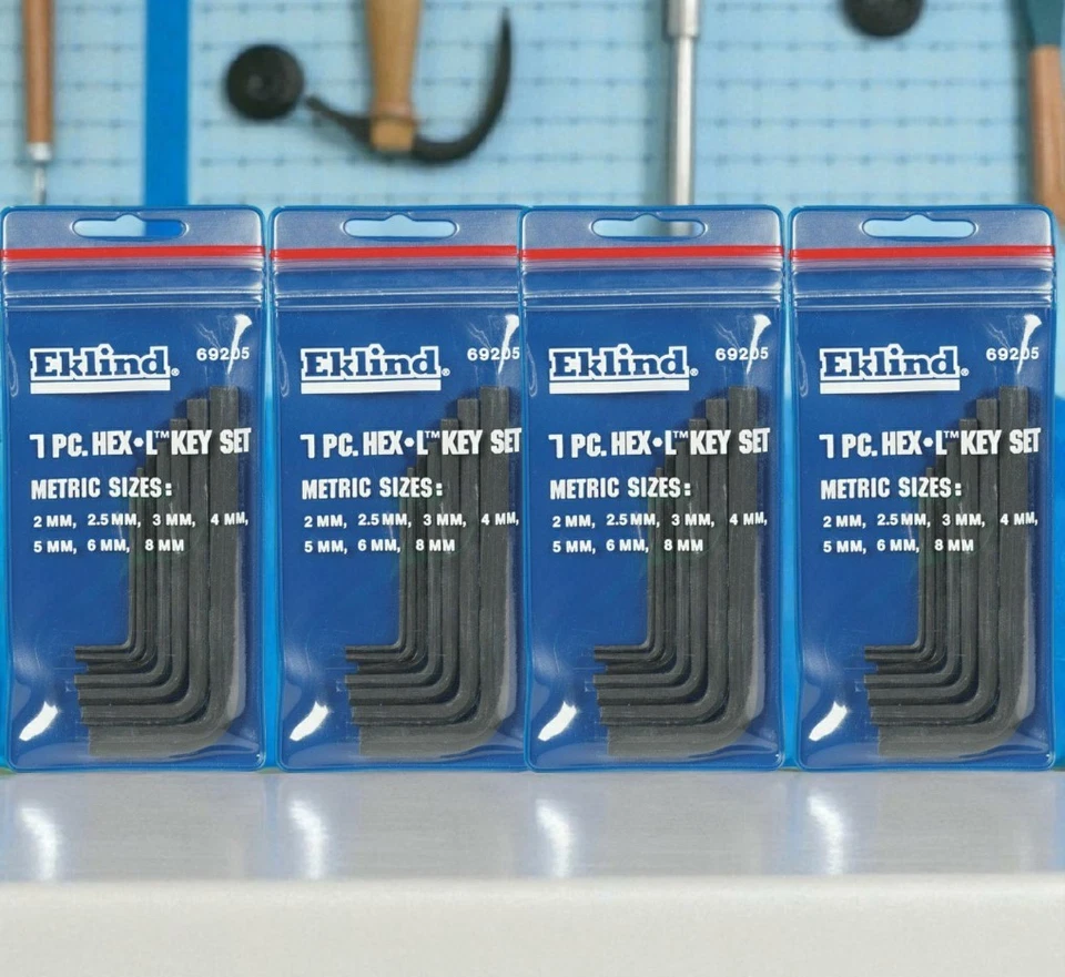 4 Packs  7 Piece Metric Hex Key Set Eklind 2mm , 2.5mm, 3mm, 4mm, 5mm, 6mm , 8mm - Image 1 of 1