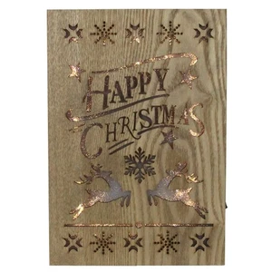 Gerson 10" Lighted Wooden "Happy Christmas" Christmas Wall Decoration - Picture 1 of 3