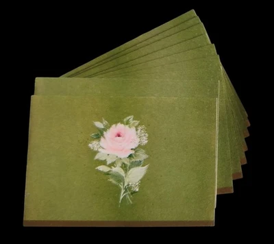 Juego en caja de 9 tarjetas de notas florales vintage con sobres - verde salvia con rosa rosa Foto 1 de 4