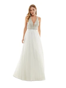 SAY YES TO THE PROM Womens Open Back Sleeveless Halter Full-Length Prom Gown - Picture 1 of 15