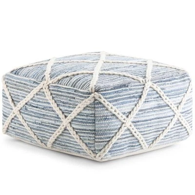 Simpli Home Cowan Boho Square Pouf in Blue and Natural Handloom Woven - Image 1 of 4